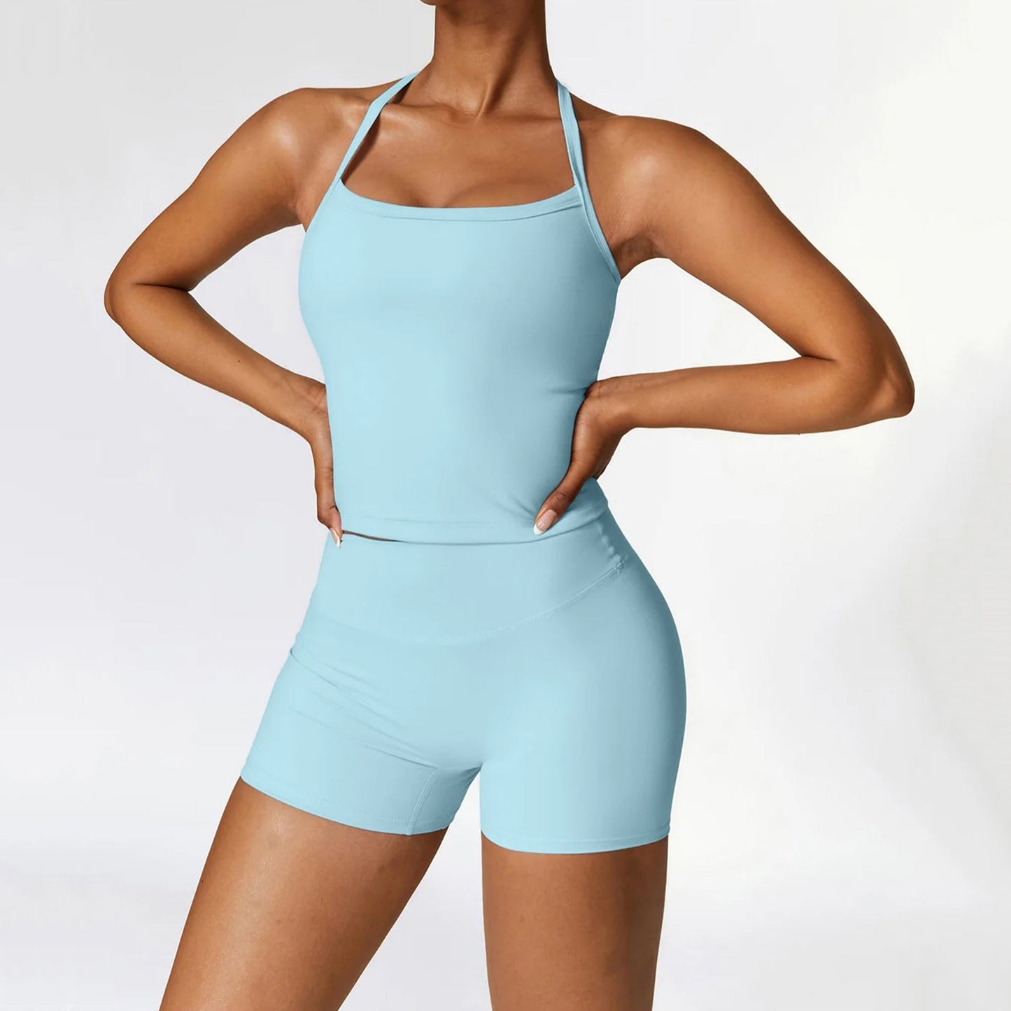 Elenora Cross-Back Strappy Tank Top and Shorts Set