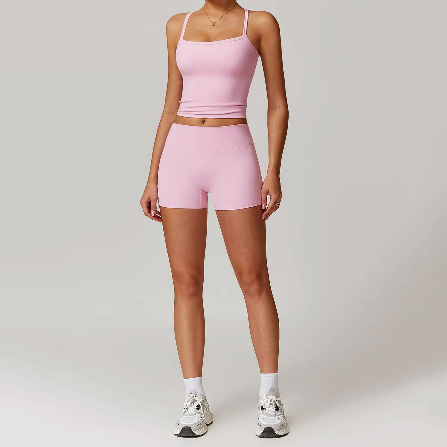 Elenora Cross-Back Strappy Tank Top and Shorts Set