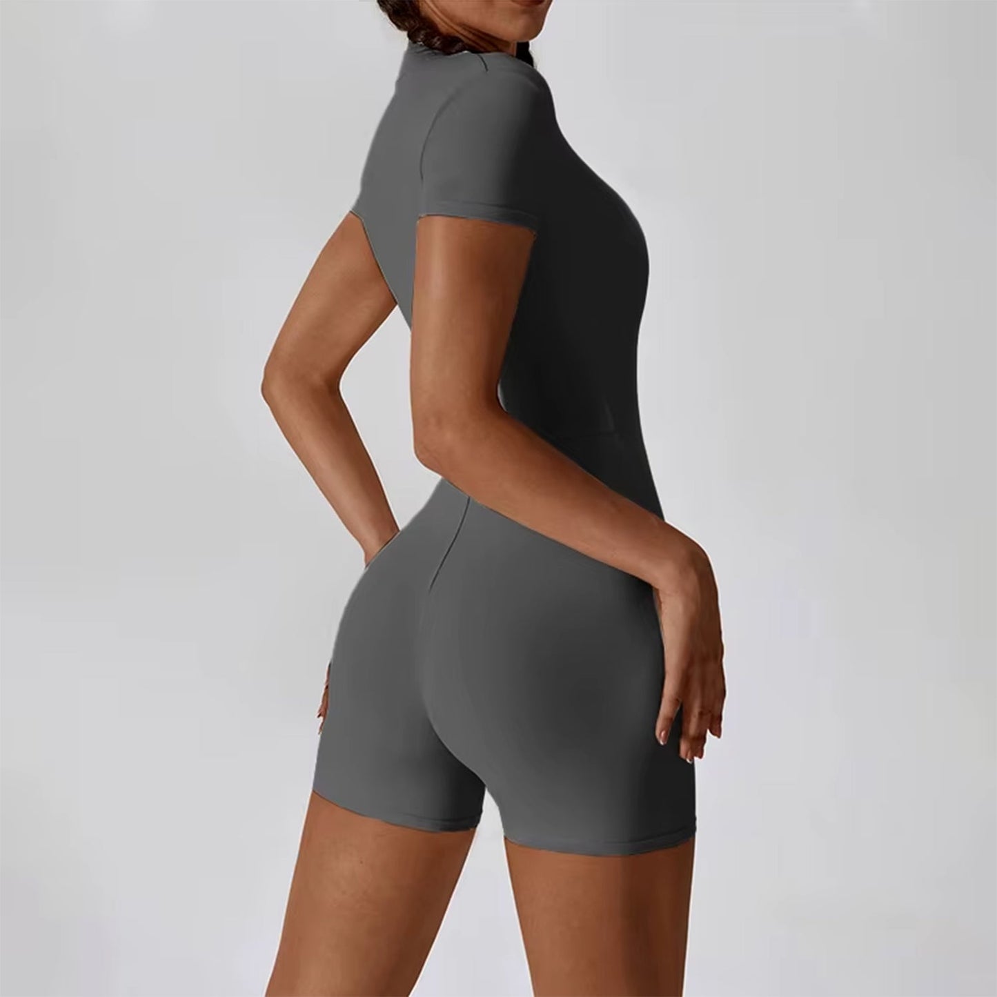 Ella Zippered Short Sleeve Shorts Jumpsuit