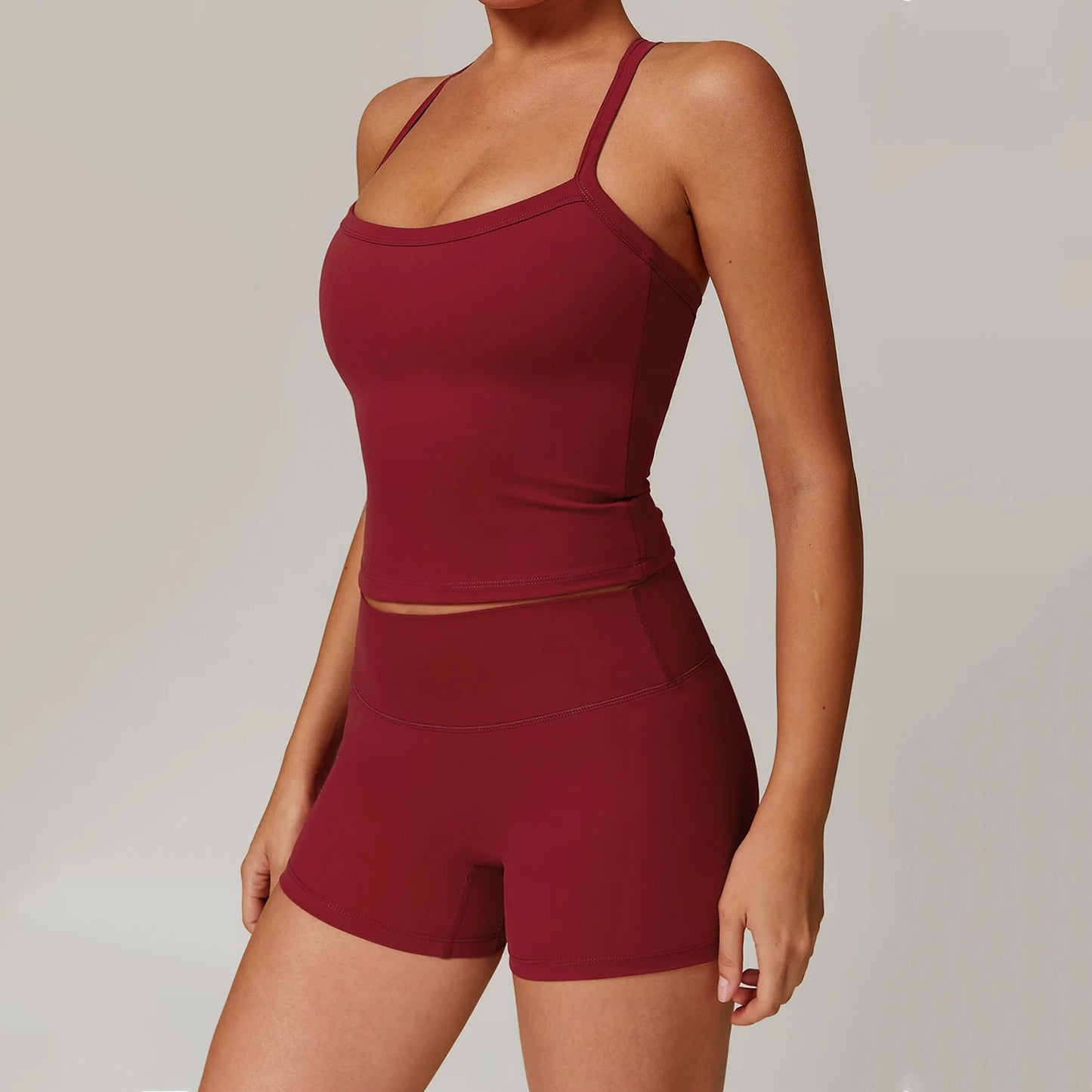 Elenora Cross-Back Strappy Tank Top and Shorts Set