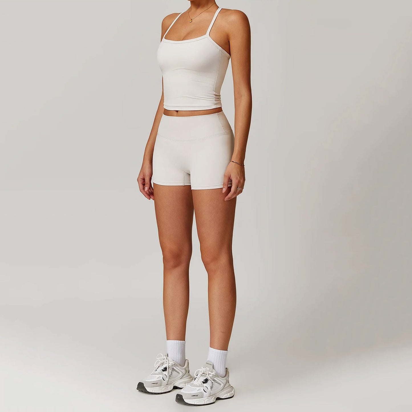 Elenora Cross-Back Strappy Tank Top and Shorts Set