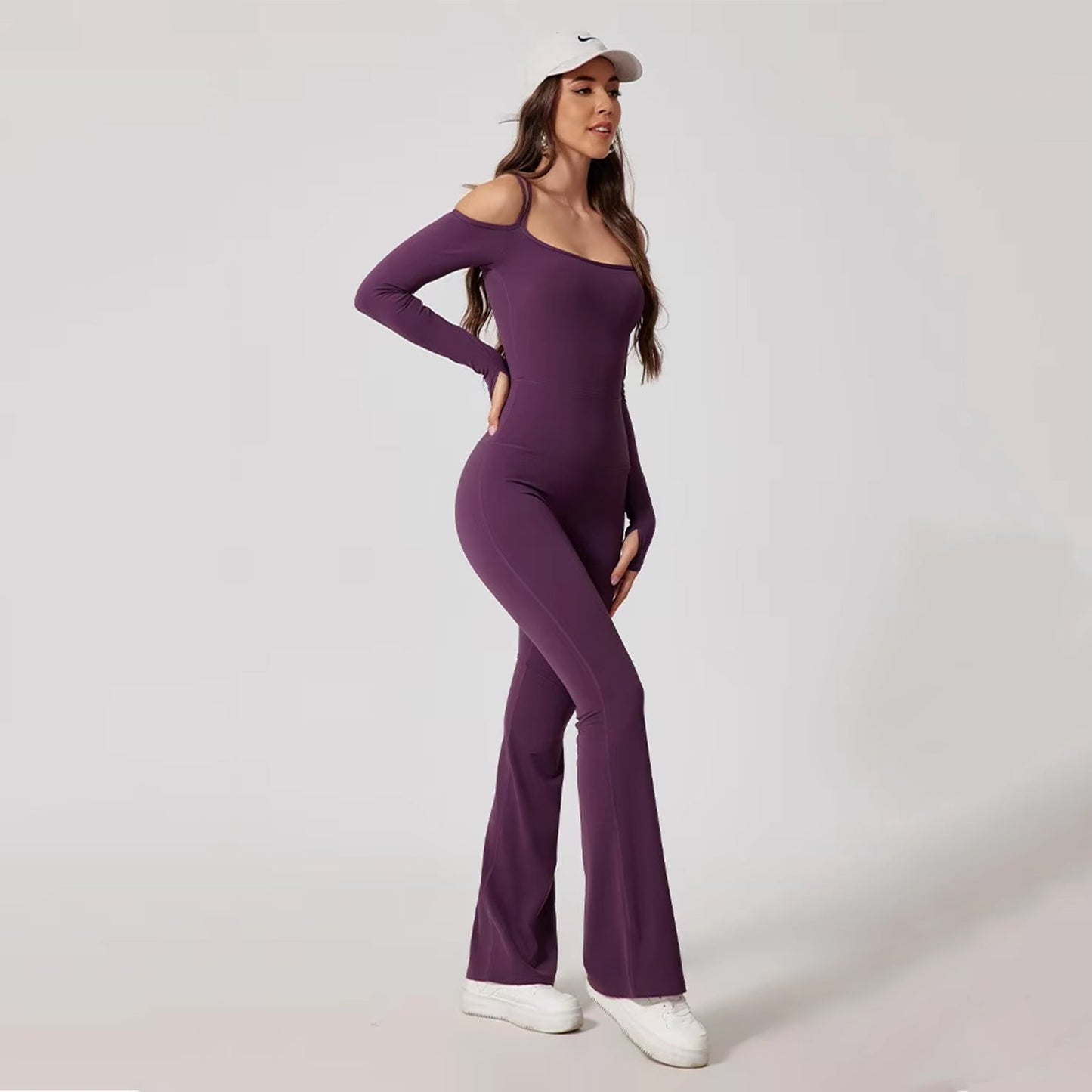 Nova Low Shoulder Strap Detail Flare Jumpsuit