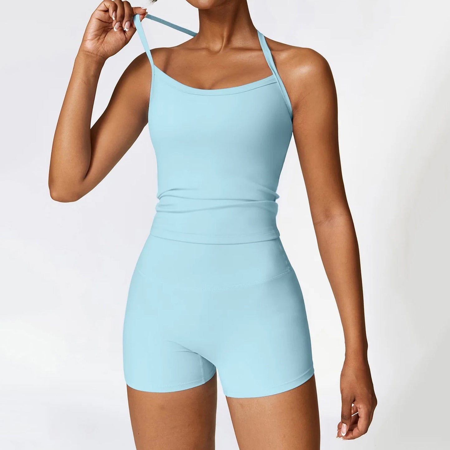 Elenora Cross-Back Strappy Tank Top and Shorts Set