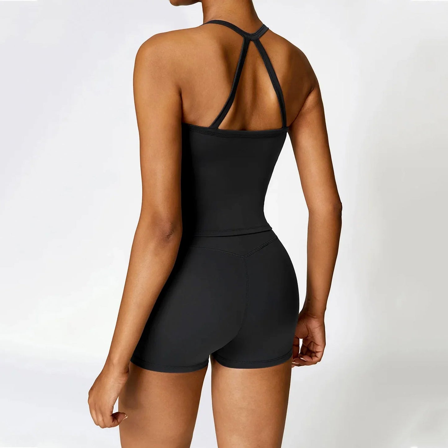 Elenora Cross-Back Strappy Tank Top and Shorts Set