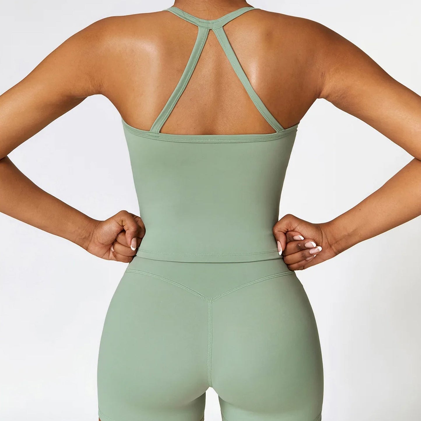 Elenora Cross-Back Strappy Tank Top and Shorts Set