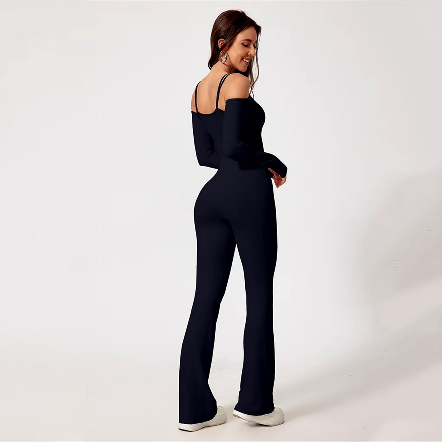 Nova Low Shoulder Strap Detail Flare Jumpsuit