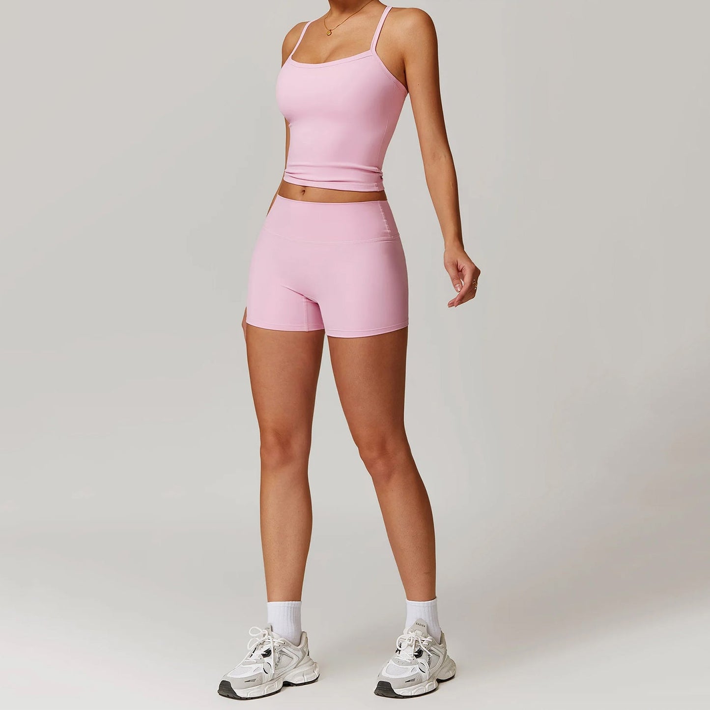 Elenora Cross-Back Strappy Tank Top and Shorts Set