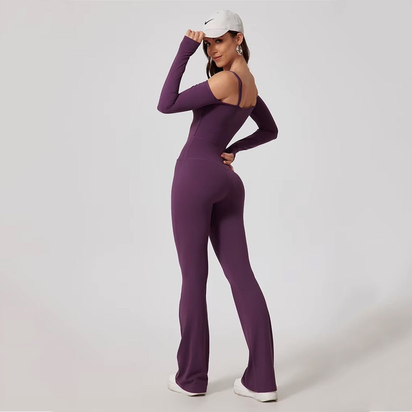 Nova Low Shoulder Strap Detail Flare Jumpsuit