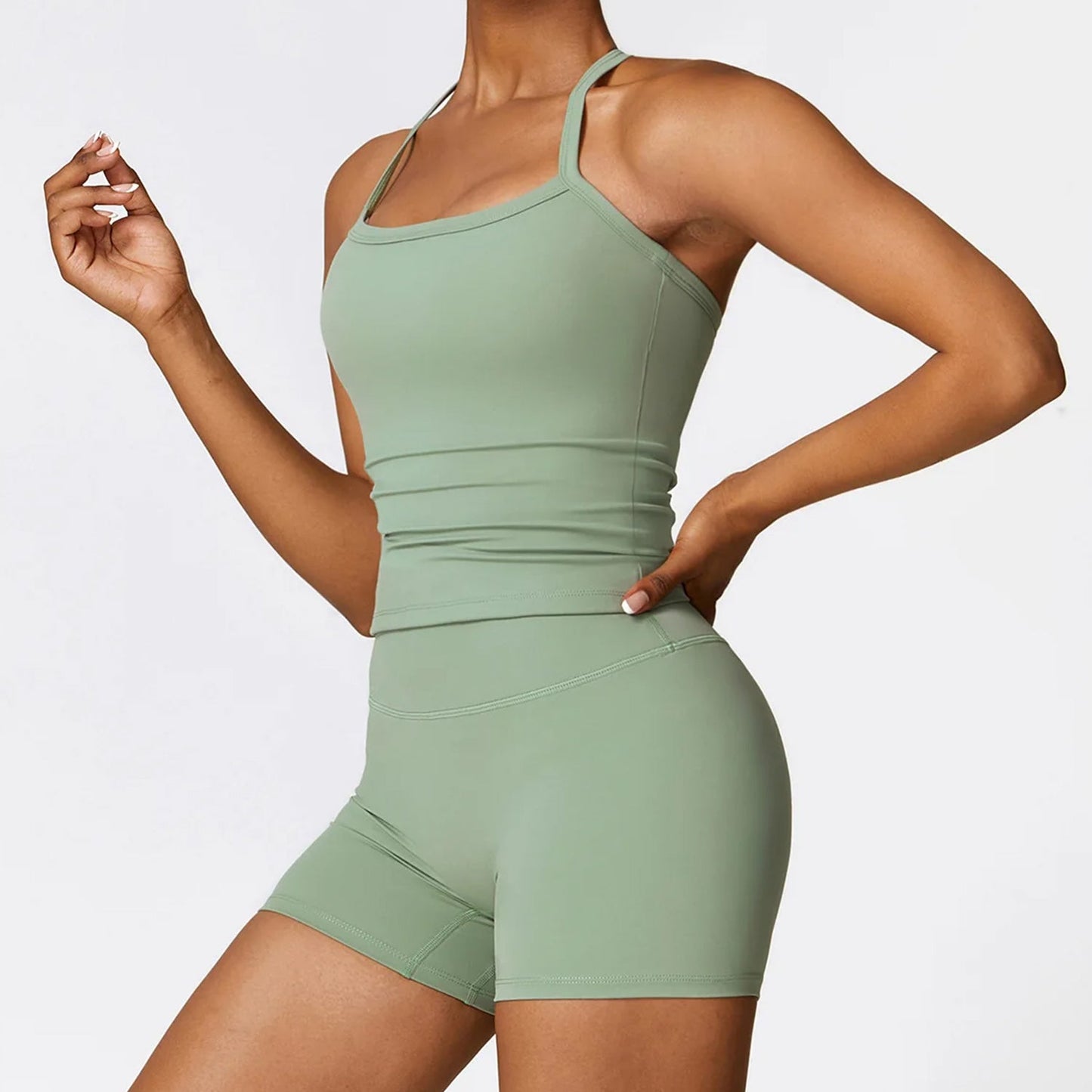 Elenora Cross-Back Strappy Tank Top and Shorts Set