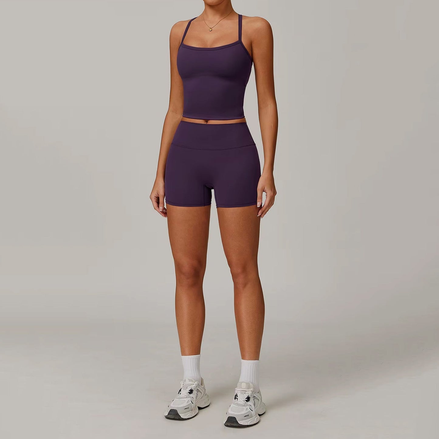 Elenora Cross-Back Strappy Tank Top and Shorts Set