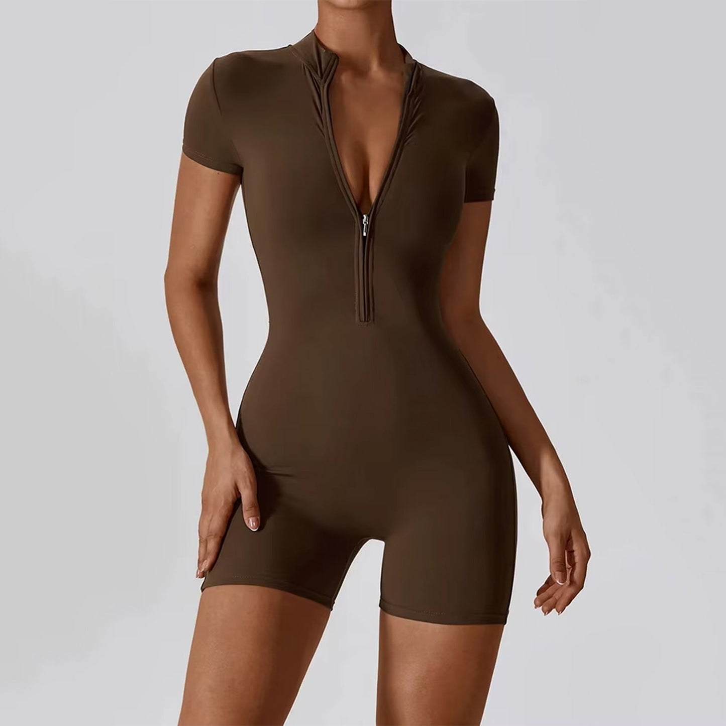 Ella Zippered Short Sleeve Shorts Jumpsuit