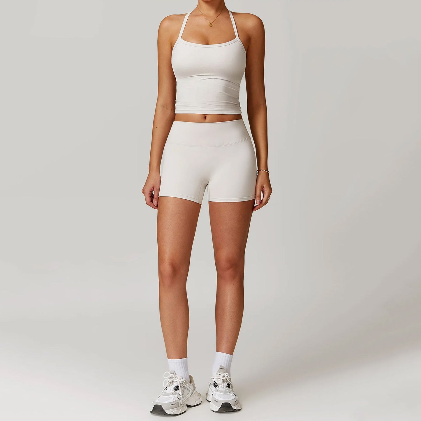 Elenora Cross-Back Strappy Tank Top and Shorts Set