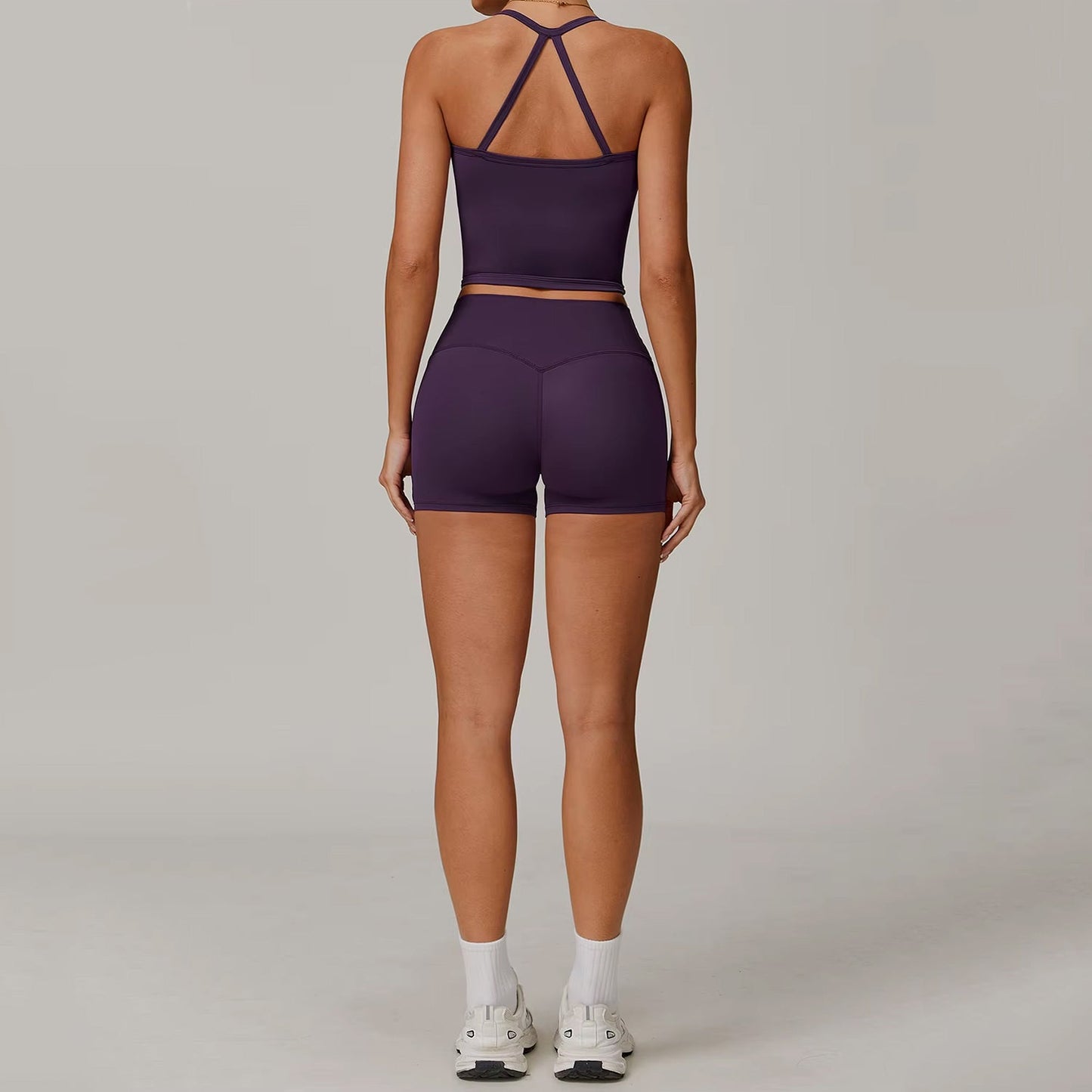 Elenora Cross-Back Strappy Tank Top and Shorts Set