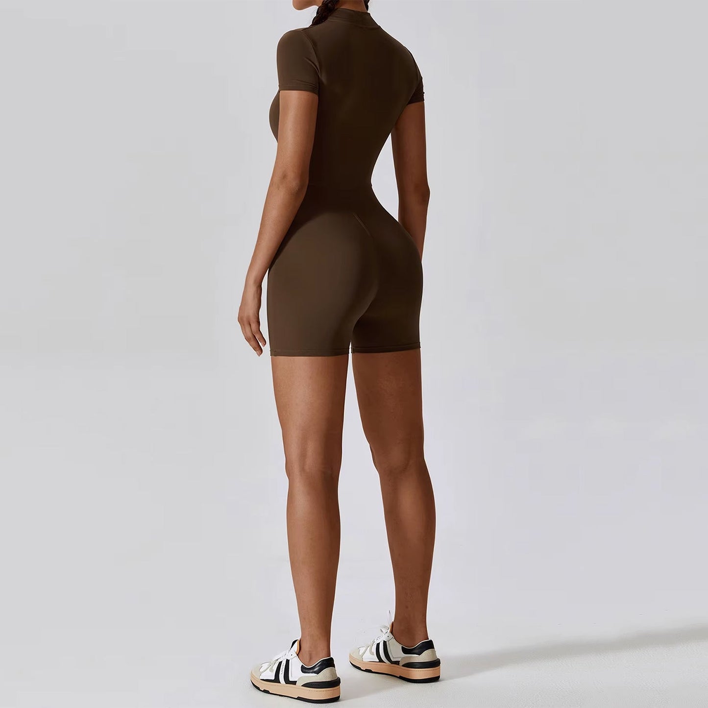 Ella Zippered Short Sleeve Shorts Jumpsuit