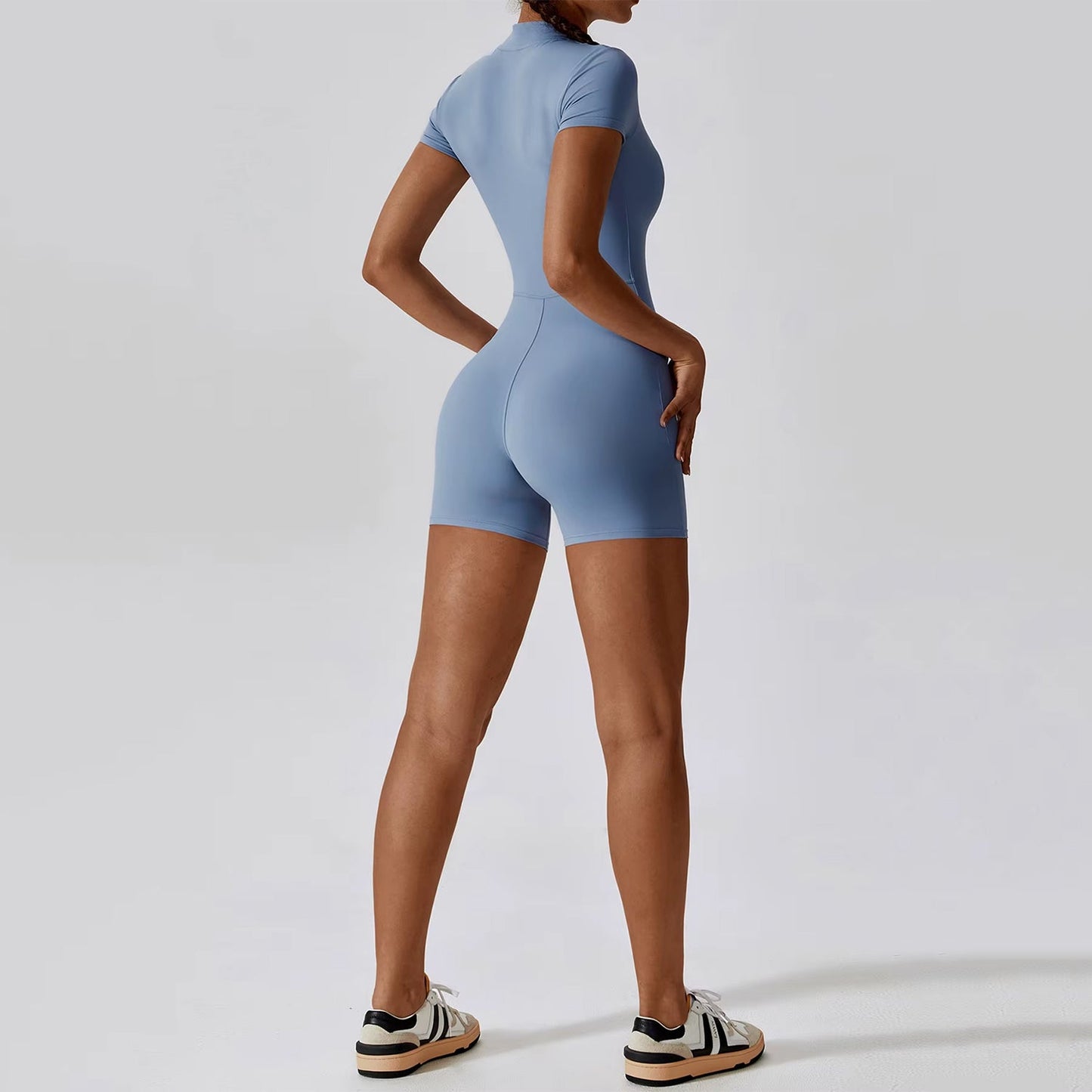 Ella Zippered Short Sleeve Shorts Jumpsuit