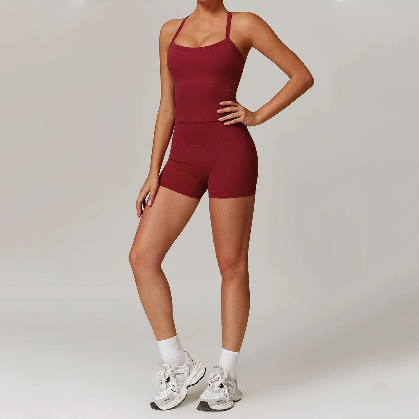 Elenora Cross-Back Strappy Tank Top and Shorts Set
