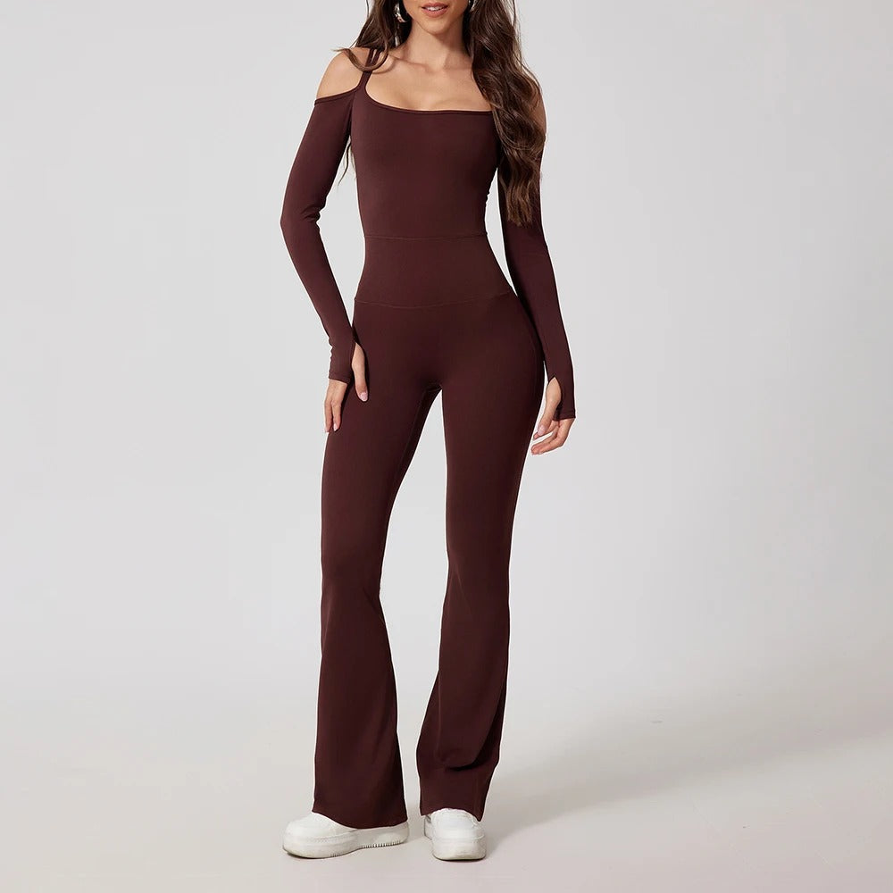 Nova Low Shoulder Strap Detail Flare Jumpsuit